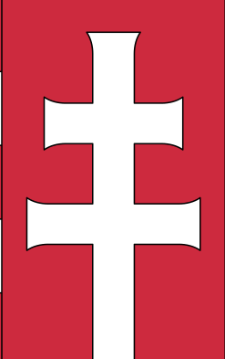 The double cross borne on the right half of the shield