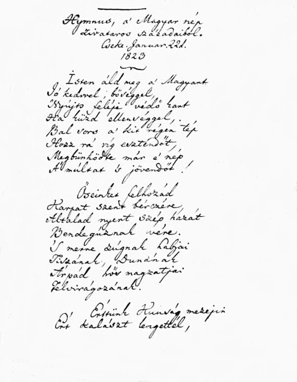 Ferenc Kölcsey's handwritten Himnusz from 1823